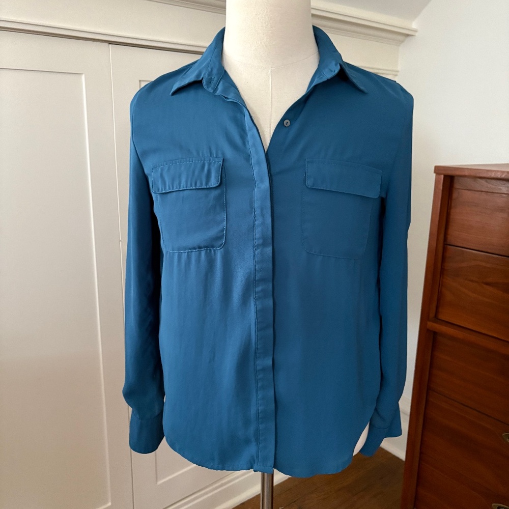 Cherish Blue Button Down Blouse, Medium